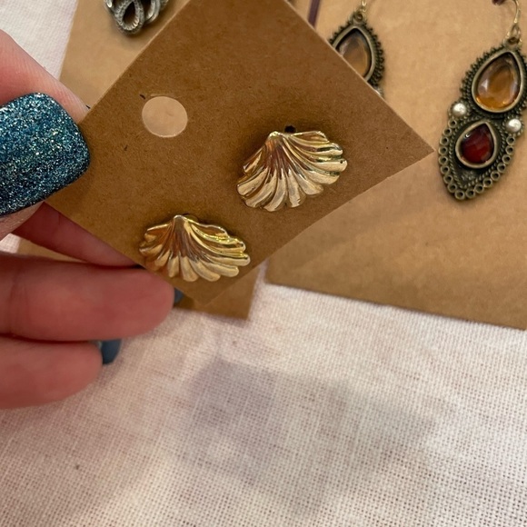 💐5/25 3 pair vintage boho retro earrings gold shell 1980s - Picture 3 of 8